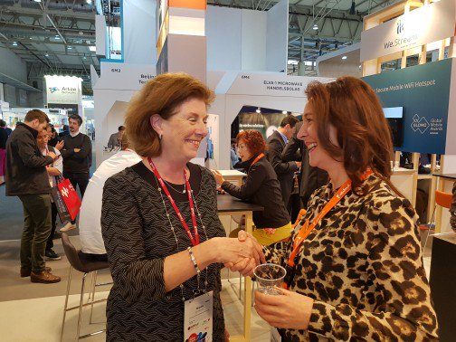 EnterpriseSum's tweet photo. .@jackieheere with #Canadian Embassy #delegate Melanie toasting mutual success! #NLMWC18 https://t.co/mZPLmGUHrA