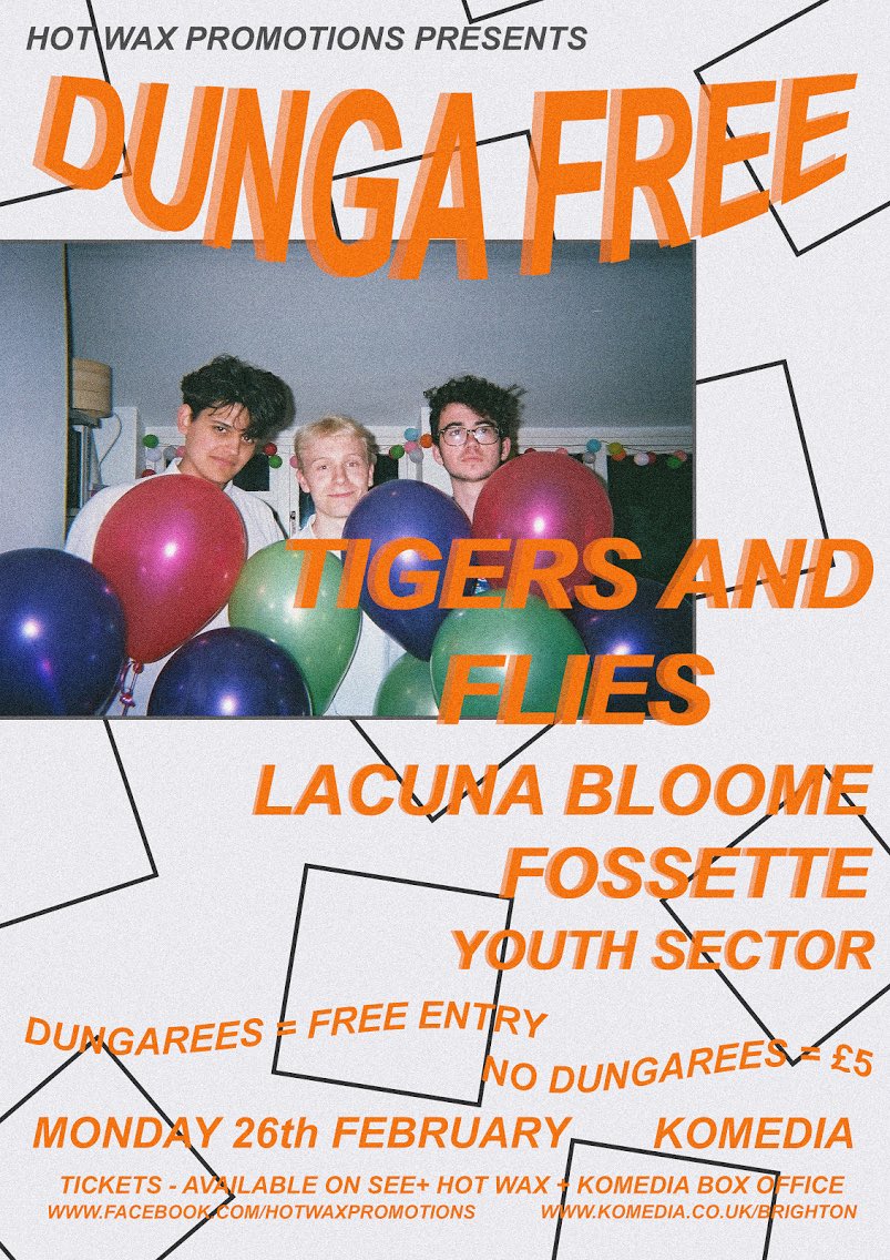 TONIGHT // DUNGA FREE #7 // <a href="/KomediaBrighton/">Komedia Brighton</a> // £FREE/£5

Our next DFP is so close! Get down early to catch the best upcoming bands, <a href="/TigersandFlies/">Tigers and Flies</a> + <a href="/FossetteUK/">Fossette</a> + more 🔥
Grab a ticket online or get yourself a pair of dungarees!

facebook.com/events/1601761…