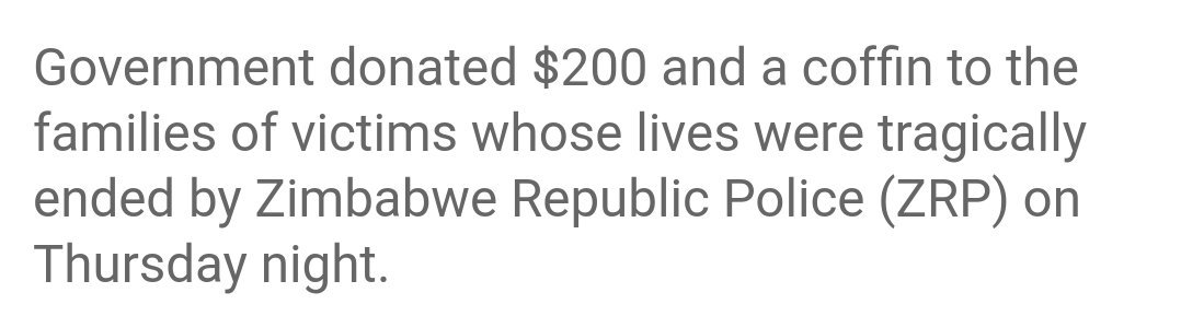 zimbabwe_free's tweet photo. @edmnangagwa @nelsonchamisa @advocatemahere Guys thats how much this government value us $200 and a coffin. Thats the value of me and you. No state apology from Mr President @edmnangagwa. Their message is clear, lets our message b clear come elections 2018

#VoteJuntaOut https://t.co/PcUurnCC2B