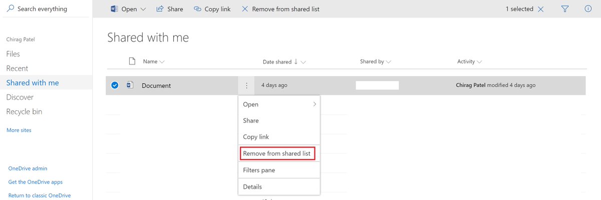 techChirag's tweet image. Anyone know how to bring back file from "Remove from shared list" within "Shared with me" view in @onedrive @office365 #office365 #SharePoint #sphelp