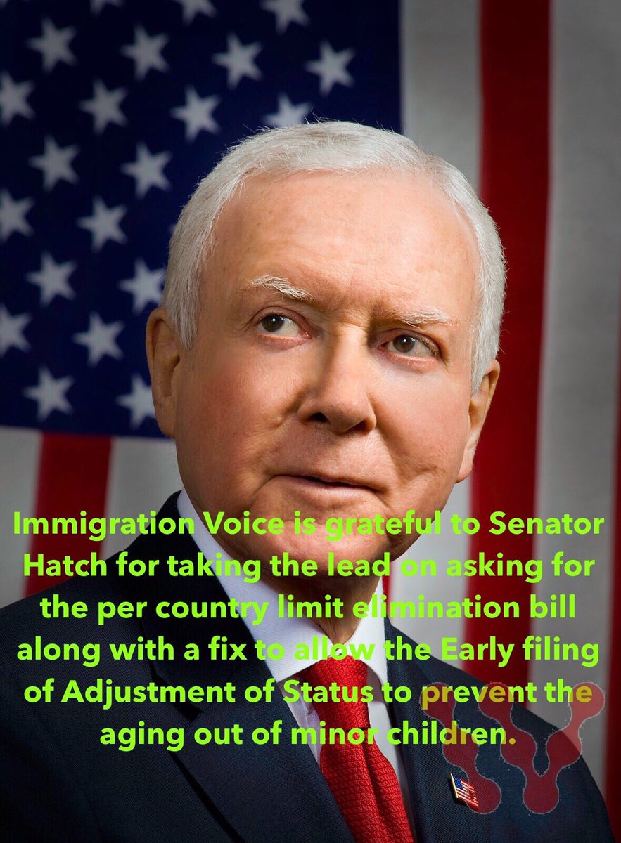 Thank you <a href="/senorrinhatch/">Senator Hatch Office</a> for your leadership on important fixes to the high-skilled immigration system 

Your amendment #1963 eliminates the per-country cap on employment based Green Cards, allows families to file adjustment of status prior to their priority date becoming current
