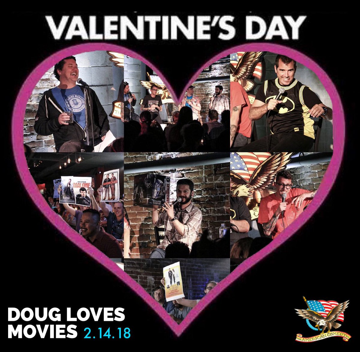 americancomco's tweet photo. [TONIGHT AT 8PM] @DougBenson returns to @americancomco for a special #ValentinesDay edition of #DougLovesMovies 💘🍿🎥❤️ w/ special #SecretGuests! 🤫😮 TICKETS👉https://t.co/kaelqjNIty 🎟 https://t.co/LZXYG7FGOM