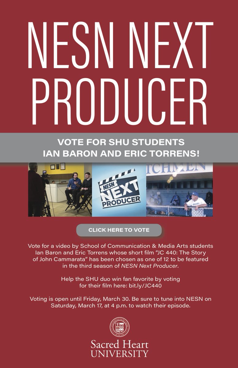 SHUSCMA's tweet photo. Please vote for 2 of SCMA's very talented undergraduate students! 
https://t.co/vPZIIyRR1X…/j-c-440-the-story-of-john-camm…/ https://t.co/OM5gVErIJc