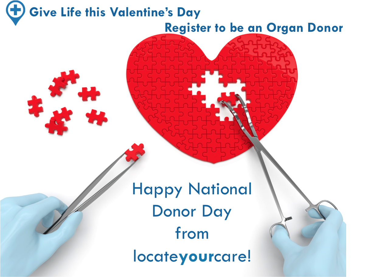 LocateYourCare's tweet photo. Happy #ValentinesDay! Did you know that one organ donor can save eight lives? Feb 14 also happens to be #NationalDonorDay so head to https://t.co/Yr7ZQ37GZV to register in your state today! 

#haveaheart #donatelife #vday #thebestgift https://t.co/EST9t8y7UQ