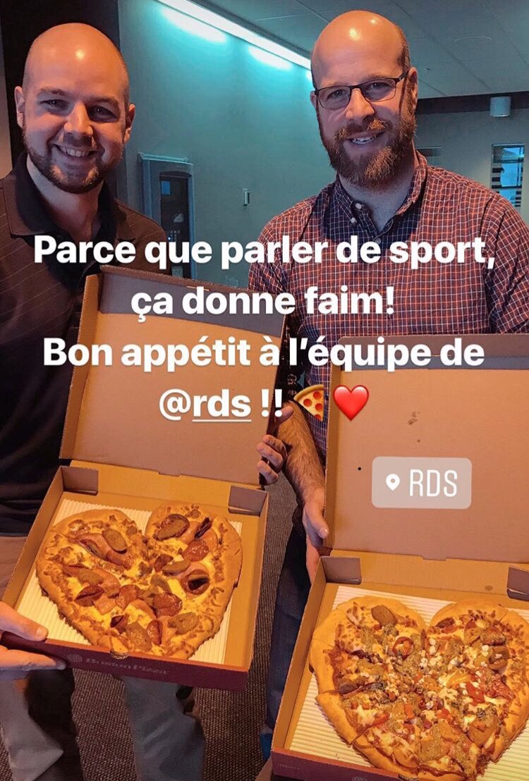 MaxMorinRDS's tweet photo. Parce que le sport, c’est aussi important APRÈS avoir mangé de la pizza. Merci @BostonPizzaQc #PizzasEnCoeurBP https://t.co/7pEza8gkLI