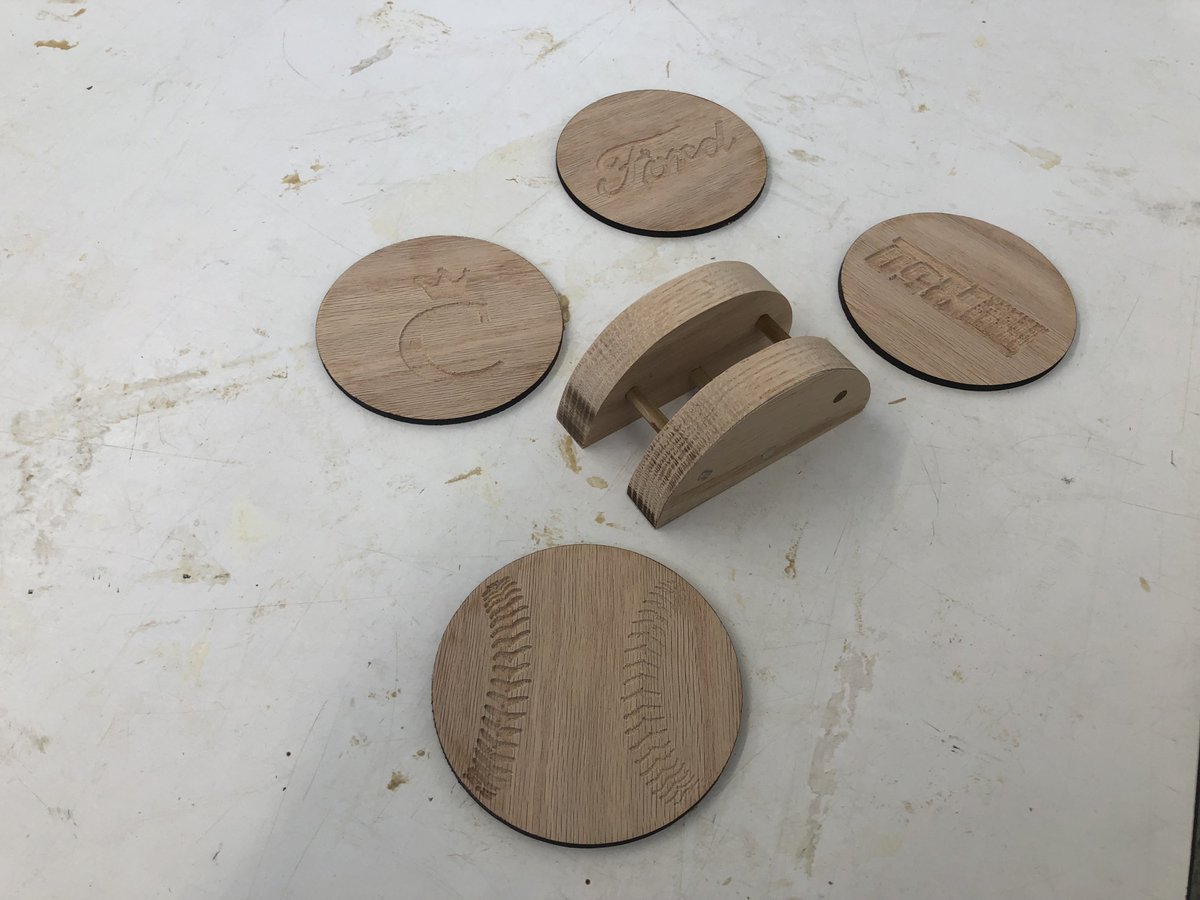 JCSD_TSA's tweet photo. Engineering students' coasters...Milled, CNC routered, and laser cut... Great creativity, attention to detail and problem solving. #johnstonlearns #technocnc #UniversalLaser https://t.co/yrlKUpImPY
