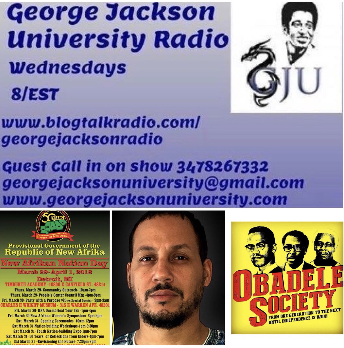 Haki_Shakur's tweet photo. 🐉 Join the cadre of @GeorgeJacksonU Radio with guest Kwasi Akwamu @obadelesociety @ndugukwasi Wednesday night at 8 pm est (7 pm Chicago/5 pm La ). February 14th, 2018 #50yearsofPGRNA #ObadeleSociety #RepublicofNewAfrika #Detroit #NationDay https://t.co/LfK8E9lHF8 #blogtalk https://t.co/jmPVnkDhcE