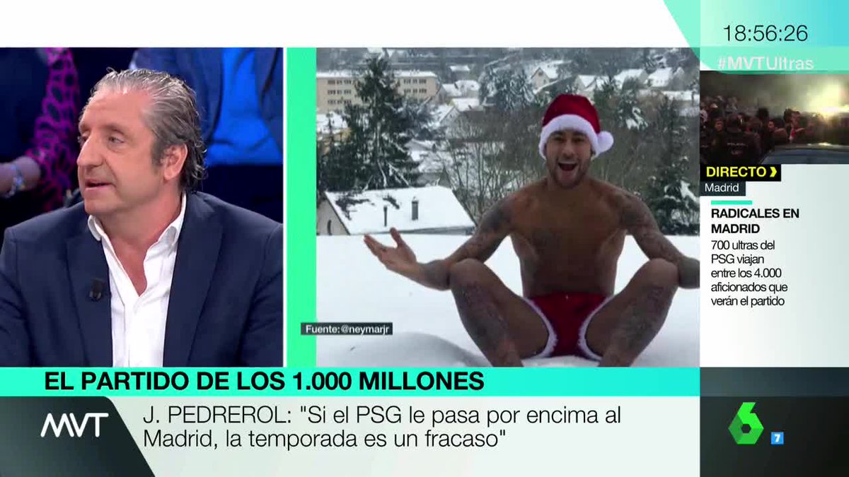 elchiringuitotv's tweet photo. .@jpedrerol EN DIRECTO en @MVTARDE: "NEYMAR ESTÁ ARREPENTIDO de HABER DEJADO el Barça y quiere VOLVER a LA LIGA " #MVTULTRAS https://t.co/rgQMB8yd3l