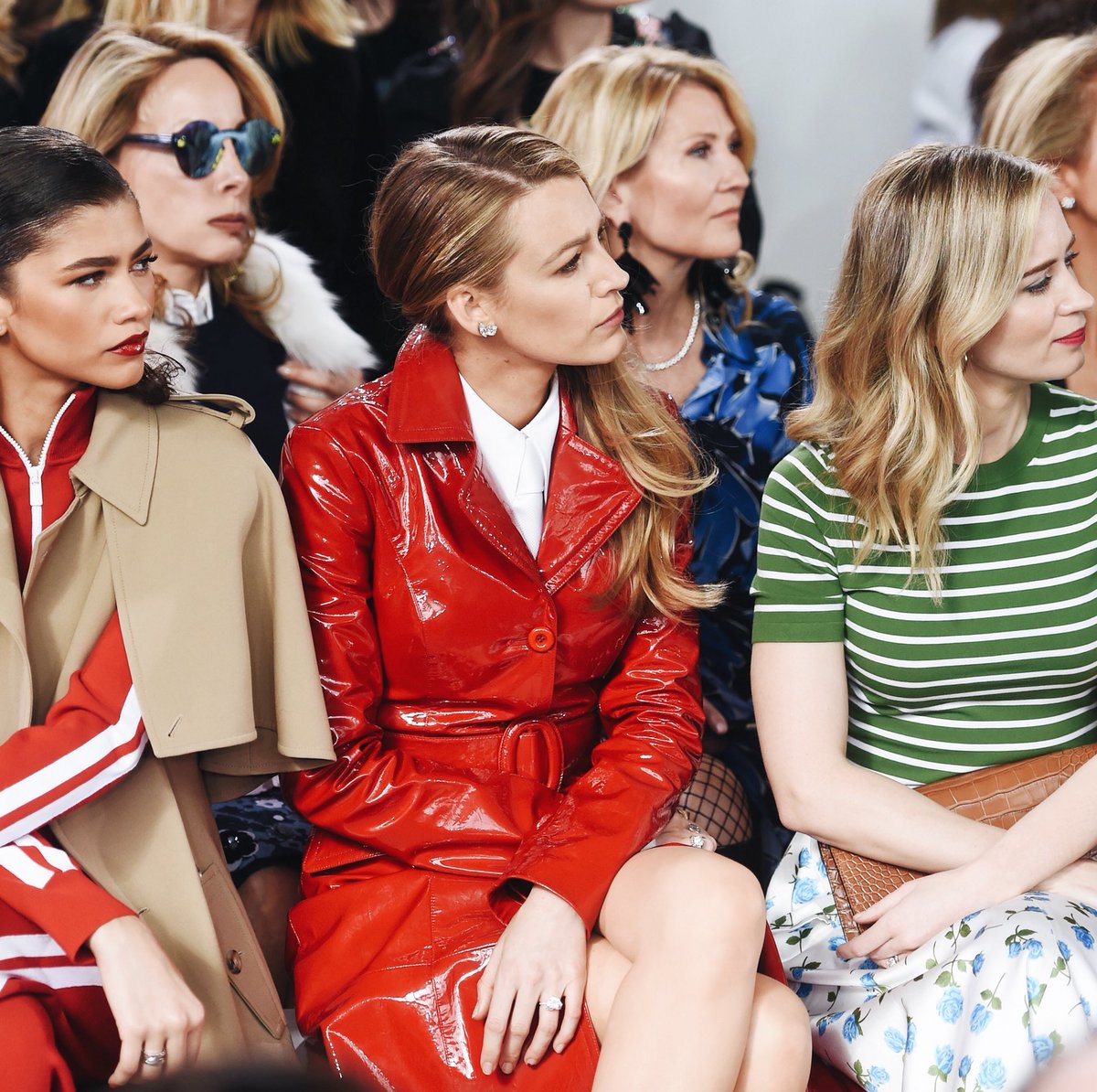 MichaelKors's tweet photo. Front row fashion: @Zendaya, @BlakeLively and Emily Blunt at our Fall 2018 runway show. #AllAccessKors #NYFW https://t.co/JDsumg2Vgx