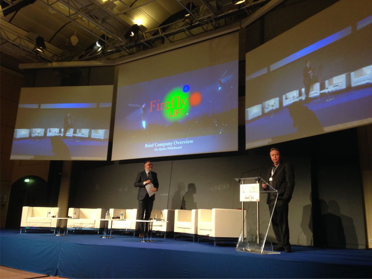 Firefly_LiFi's tweet photo. Firefly LiFi demonstrated the world's fastest commercially available indoor and outdoor #LiFi solutions at the World LiFi Congress in Paris, France. #VisibleLightCommunications #Wireless #WiFi #VLC #WirelessBridges #LightPointe #FireflyLiFI #FireflyWirelessNetworks https://t.co/7VBkqXy7Pv