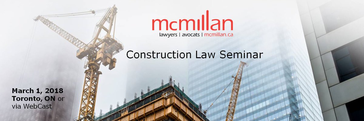 McMillanLLP's tweet photo. If you are involved in #Construction projects and need to know about the significant changes to #ConstructionLaw in #Ontario, @mcmillanllp is hosting an interesting session in Toronto on March 1st. Hope to see you there! To register, please head here: https://t.co/qY2mWe7PPx https://t.co/Jwdu5QbZdt
