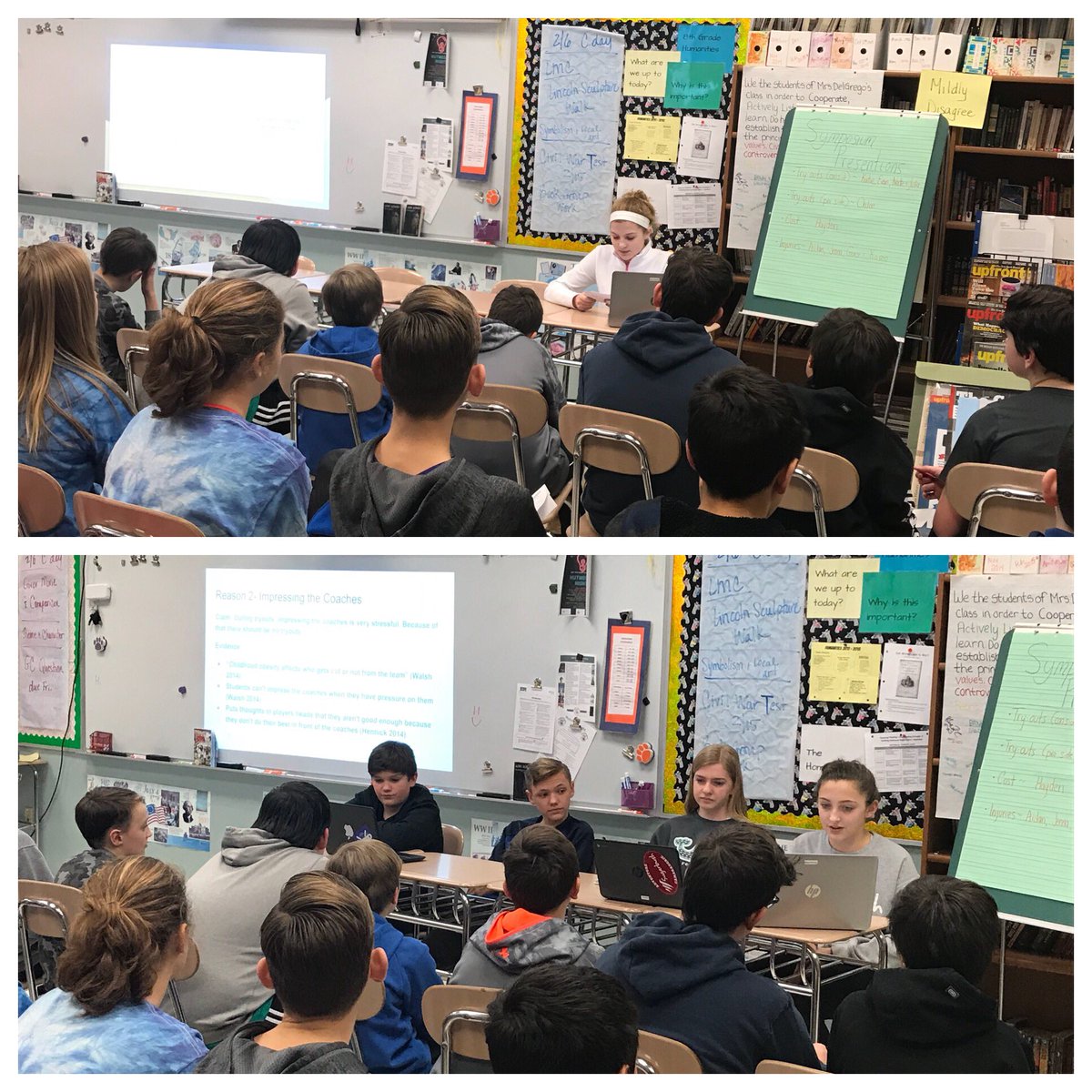 RosenthalELA's tweet photo. At last week’s symposium, students shared their opinions on various topics related to competitive sports &amp; supported their claims with research. #StrongMS https://t.co/wh2oBOJLs8