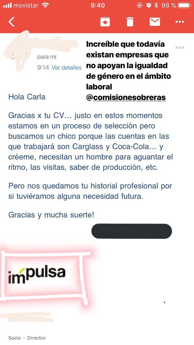 maruohcrepe's tweet photo. Hola @CarglassEs y @CocaCola_es espero que estéis al corriente del nivel de empresa con la que trabajáis. Impulsa Comunicación no tiene cuenta de Twitter, pero podéis pasaros por su Facebook a dedicarles unas palabras.

https://t.co/XthAyZ11K7 https://t.co/NXdduF4Fhm