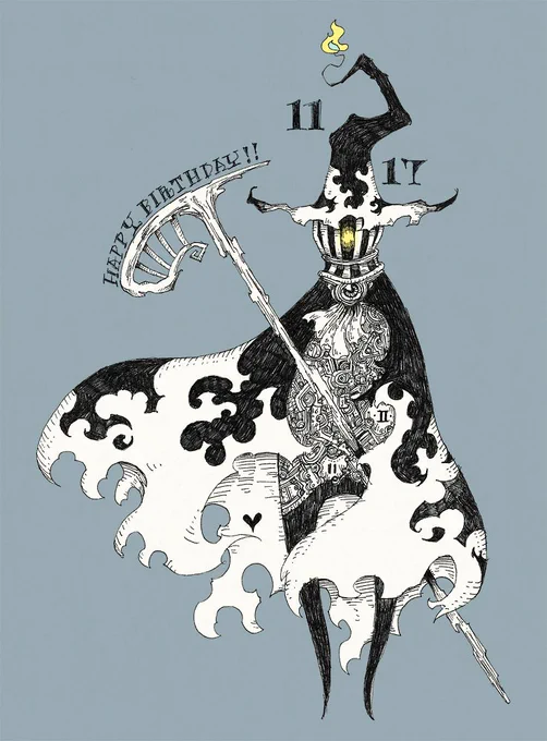 毎日誰かの誕生日。11/17生まれの方、お誕生日おめでとうございます。「1117:魔女のぬけがら」11月17日は赤い彗星、シャア・アズナブルのお誕生日(設定)なんだそうです。名(迷)曲「シャアが来る」は一度聴いたら中々頭から離れません。是非。#誕生日 #11月17日 #イラスト #絵 #魔女 #ボールペン 