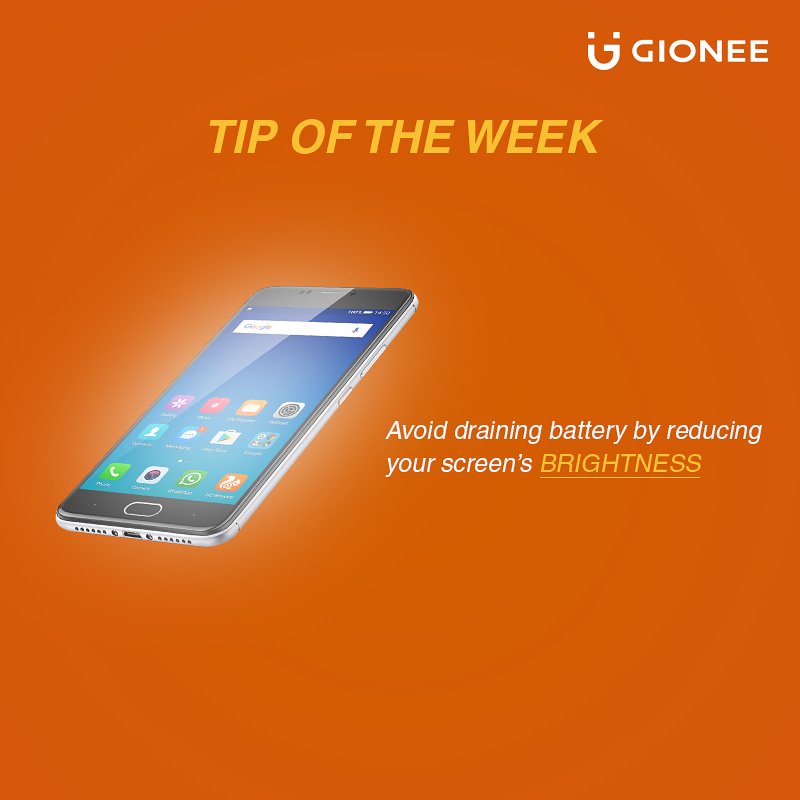 Gionee_ng's tweet photo. Tip of the week: Save battery for when you need it most by lowering your screen brightness.

#Gionee #GioneeTips #TipOfTheWeek https://t.co/qOGcftFxki