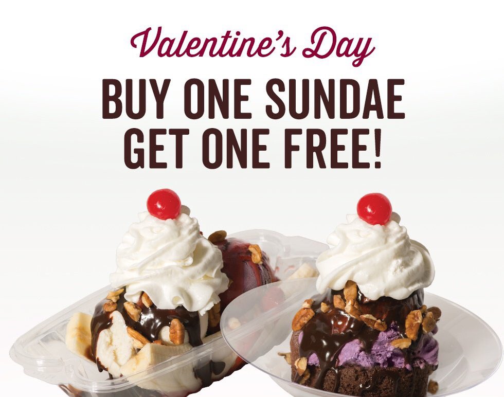 graeters's tweet photo. 💕Happy Valentine’s Day! RT if you’re headed to Graeter’s for BOGO sundaes! 🍨🍨 https://t.co/esHTtX4MrJ