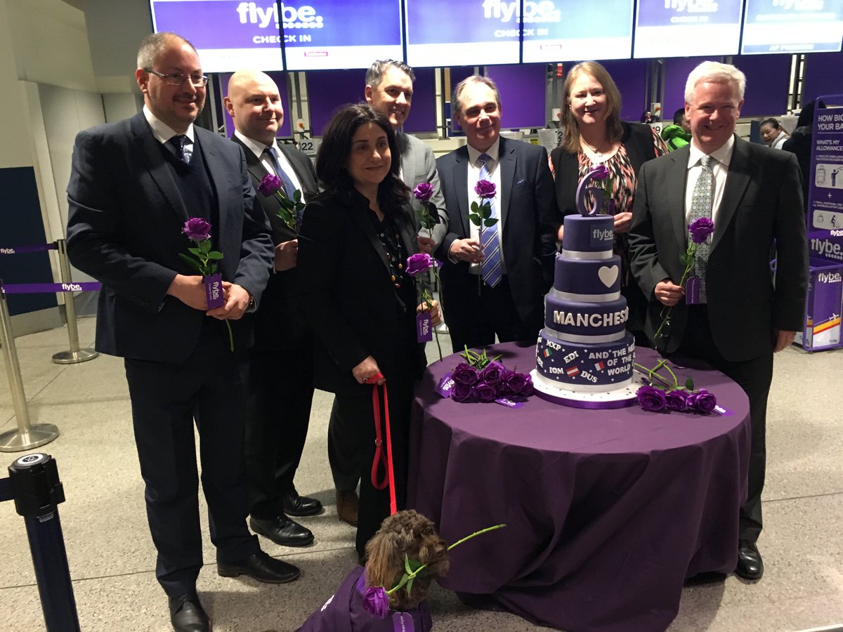 manairport's tweet photo. Today, we celebrated six years of our hub partnership with @flybe, giving customers more connectivity to popular short haul &amp; long haul destinations. We marked the occasion with a cake ceremony &amp; Lola the Labradoodle helped us with our celebrations ✈️ https://t.co/sbAEqC3ndw