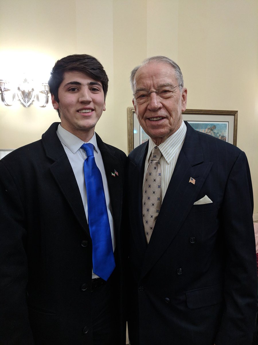 While waiting for senator <a href="/joniernst/">Joni Ernst</a> in her office, Senator Chuck Grassley got into the room. I used this opportunity and asked all questions that I was interested in and at the same time explained the Flex program and our exchange student’s goal. He is great Senator.#CivEdWeek