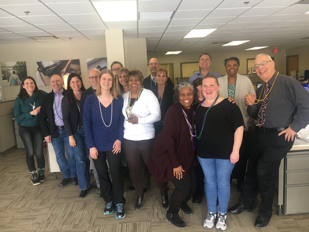 LCIBrands's tweet photo. Yesterday we celebrated Fat Tuesday with an office-wide potluck and got completely stuffed. We even had Mardi Gras beads! https://t.co/q1cRHW3c2N