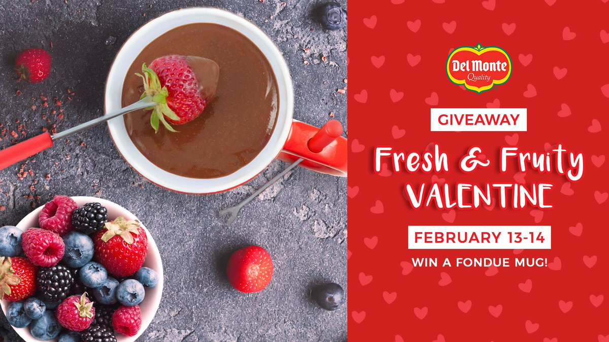 DelMonteFresh's tweet photo. REMINDER! You could win a Fondue Mug to share with your sweetheart this Valentine’s Day! 🍓 ❤️🍓 RT and tag your Valentine for a chance to win. T&amp;C:  https://t.co/xUC5PQRuya https://t.co/KXeujV6uPP