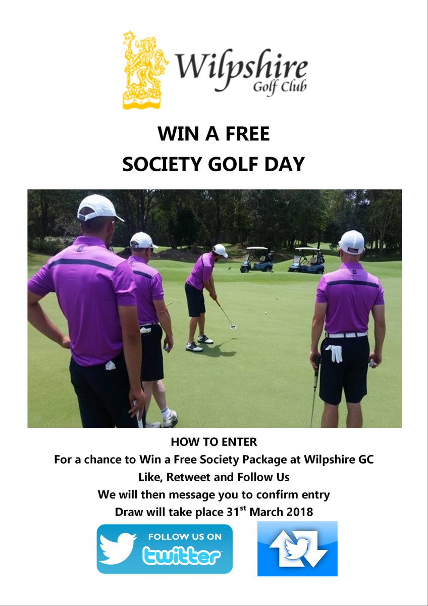 WilpshireGC's tweet photo. WIN A FREE SOCIETY GOLF DAY! Simply Like, Retweet and Follow us.
We will then message you to confirm entry.
Draw will take place 31st March 2018.
Good Luck! https://t.co/PuRx9DSgN6