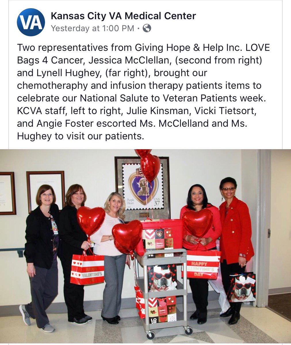 givehopehelp's tweet image. Thank you @VAKansasCity for the opportunity to share the GH&amp;amp;H LOVE Bags 4 Cancer with your patients. Our time was so inspiring! The patients were truly appreciative. We look forward to honoring them annually! #GiveHopeHelpLOVEBags4Cancer