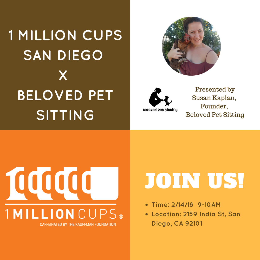 1MillionCupsSD's tweet photo. Happy Valentine's Day! Do you love your pet? If so, you should come meet @belovedpetsit today at #1MCSD! From 9-10am at @DeskHubSD you can come learn about the amazing work they're doing for our furry friends :) Be there! #1MC @Eship https://t.co/43z1oTiIsE
