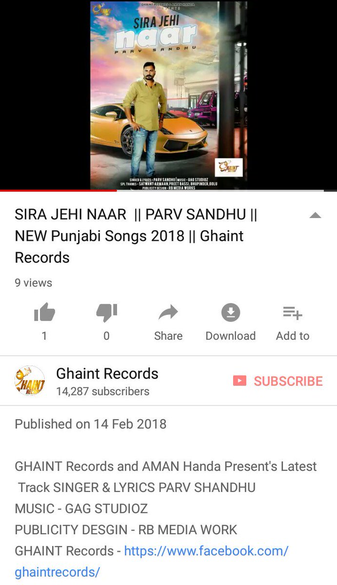 Satsriakal g,,,here is the full song of "sira jehi naar" plz watch &amp; share,,
Singer &amp; lyrics : #parv #sandhu
Music : #gag #studioz
Design publicity : #RB works
Label : #ghaintrecords
