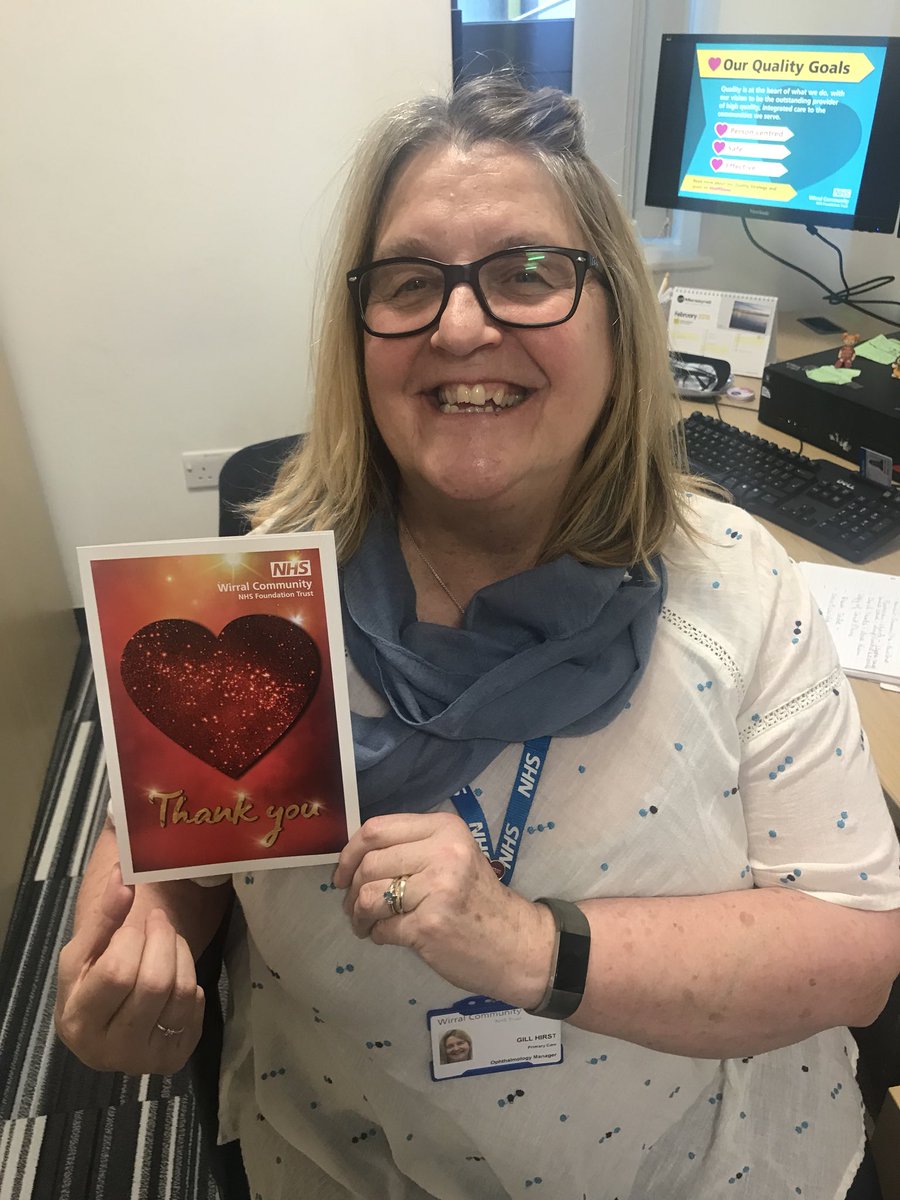 Emma_Maxwell86's tweet photo. Gill our fabulous Opthalmology and CBS Manager was pleased with her Valentines surprise from @wirralct this morning!! Her and the teams will be wearing their badges with pride ❤️ #celebratingsuccess #valuedatwork #foryouthankyou https://t.co/TMyJbLzfQo