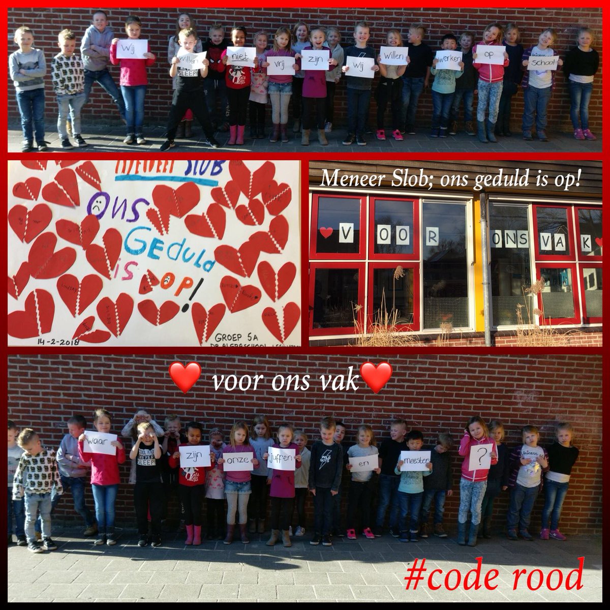 Geen #staking op de Dr. Algraschool vandaag maar we hebben wel ons punt gemaakt: het is #CodeRood voor het onderwijs! <a href="/NOS/">NOS</a> #roodgekleed
#brief naar <a href="/arieslob/">Arie Slob</a>