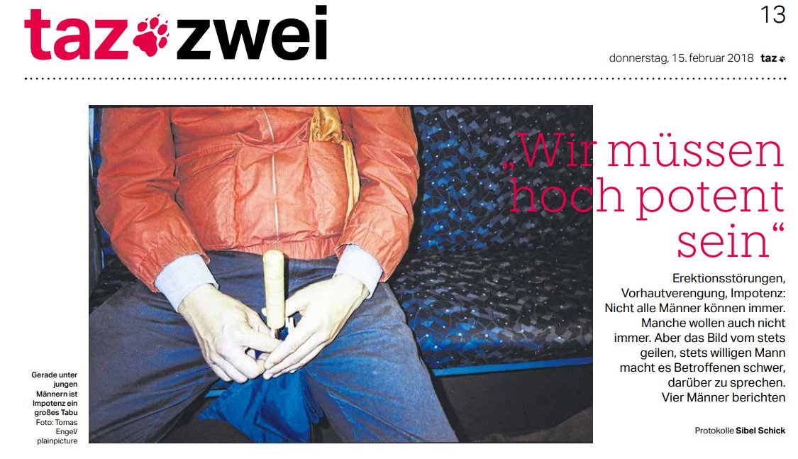 sibelschick's tweet photo. Es ist soweit: Morgen berichten vier heterosexuelle cis-Männer über ihre sexuellen Performanceängste in der @tazgezwitscher https://t.co/b7iUJPht0g