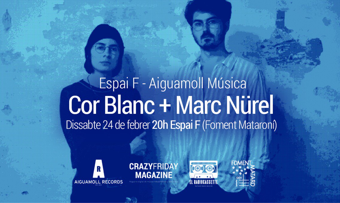 boigfriday's tweet photo. El sábado 24 hay doble concierto en @matarocat en el espai F del @FomentMataroni con @corblancmusic y #marcnurel @luuprecords @aiguamollrecords @CulturaMataro https://t.co/EeDShE9BHn