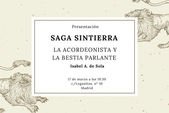 alcinaspout's tweet photo. 🖋ATENCIÓN 🖋

Mi maravillosa novia @Salazar_Slyth presenta su novela La Acordeonista y la Bestia Parlante, primer tomo de la saga Sintierra, el sábado 17 de marzo a las 19:30 en Madrid
Estáis todos invitados y podréis adquirir un ejemplar durante la presentación
¡Os esperamos! https://t.co/2wqhzANx7r