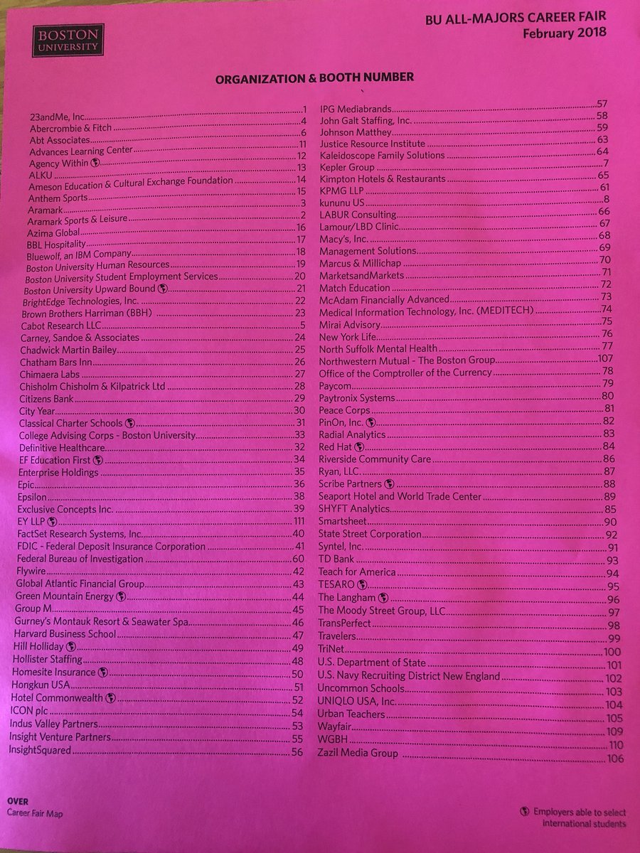 cmsmithery's tweet photo. There are over 100 employers here at the @BU_CCD spring career fair. Here’s the list of where to find who. https://t.co/l0YyGqdn6i