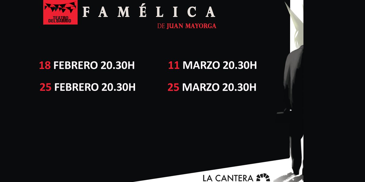 No estamos famélicos, pero sí hambrientos de teatro. Próximos domingos famélicos: goo.gl/JVSd7W Lo que pasa en <a href="/teatrobarrio/">Teatro del Barrio</a> se queda en <a href="/teatrobarrio/">Teatro del Barrio</a> #JuanMayorga #Teatro #Cultura <a href="/canterateatro/">LA CANTERA</a>