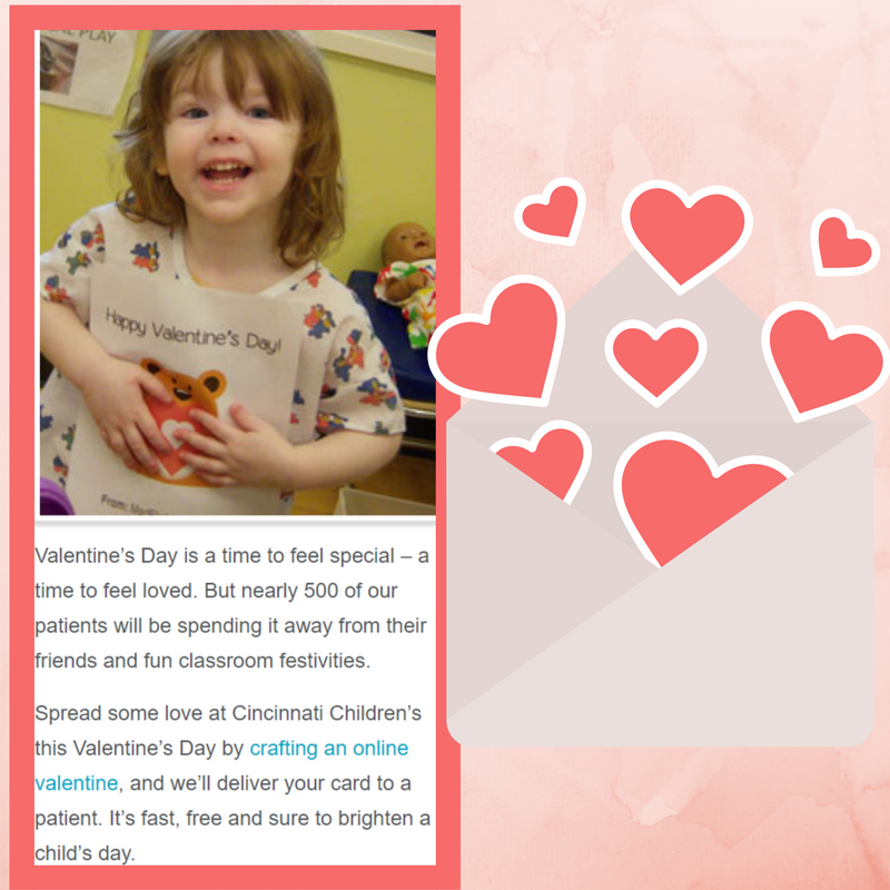 PFWSchoolOfEd's tweet photo. 😍Want to spread the love this Valentine's Day💝❓

🤗How about creating and sending a Valentine💌 to the children at Cincinnati Children's Hospital🏥
@IPFW @IPFW4teachers @IPFWnews #ipfw #ipfwcepp #ValentinesDay2018 #ValentinesDay 

It's FREE❗🖱️⬇️
https://t.co/fuMTHEIugx https://t.co/MS9IXFGz5X