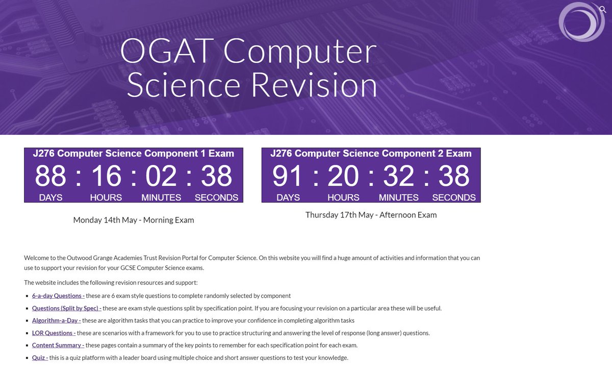 BBCSTeacher's tweet photo. The @OGATrust Computer Science revision website for our students is almost ready. A huge number of revision resources and content as well as a custom made quiz platform made by Mr Houlton from @OGACADEMY #prepareforsuccess #dowell #revision #matcollabpower https://t.co/vsjSOjspQ3 https://t.co/IU56Pi0sm5
