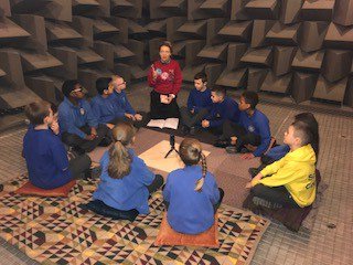 Sonic meditation workshop by artist Ruth Barker in the Anechoic Chamber with pupils from Clarendon Road Primary, Eccles. Work from today will feature in: 'Ruth Barker &amp; Hannah Leighton-Boyce' exhibition <a href="/CastlefieldGall/">Castlefield Gallery</a> bit.ly/2str5Dr  <a href="/SalfordUniNews/">Salford Uni News</a> <a href="/SalfordScience/">SalfordScience</a>