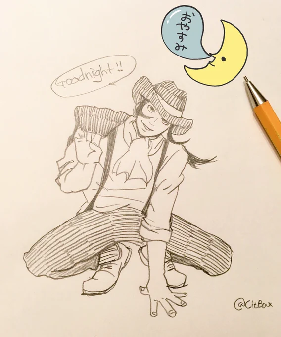 生放送見てたいけど!明日も早いのでもう寝まーす😪動画あがるの楽しみにしよう✨
放送見ながら描いた落書きぺたり。おやすみなさい!🌙 