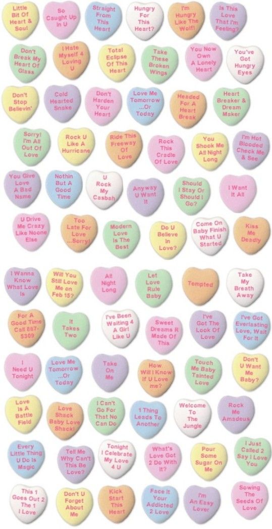 RD80s's tweet photo. Here's a special batch of #ValentinesDay hearts made from #80s songs and lyrics... which one would you like to receive? https://t.co/bMDwlprRtg