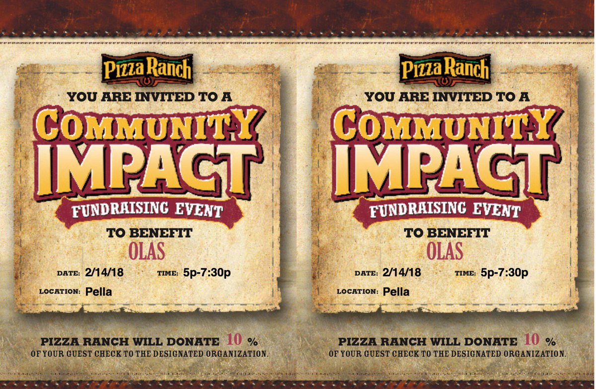 OLAS_central's tweet image. Come support our first Fundraiser! Today at Pizza Ranch from 5:30pm to 7pm. For we will receive 5% from all sales in that time frame, and if you show this picture we will receive 10%! Spread the word!