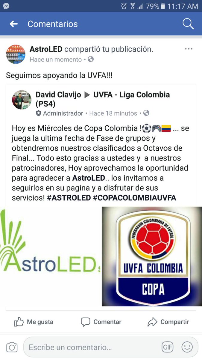 EFAColombia's tweet photo. Miércoles de Copa UVFA Colombia junto con nuestro patrocinador #AstroLed
#Fifa18 #ClubesPro #UvfaColombia https://t.co/fECvUgf6jk