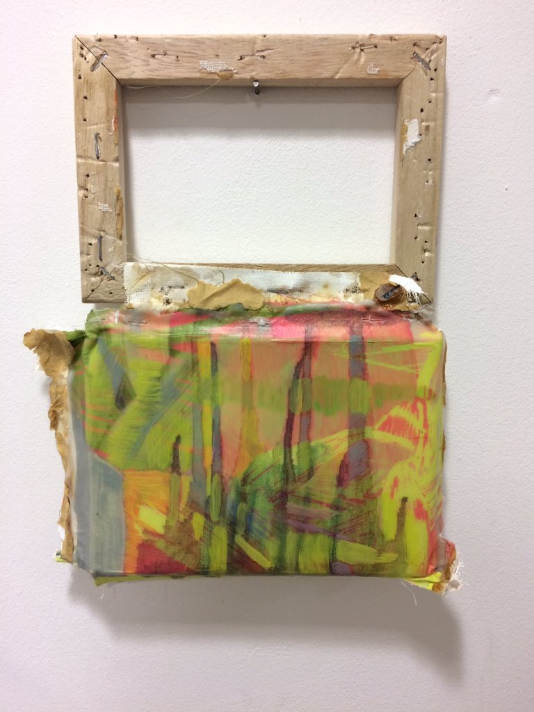 _AlisonGoodyear's tweet photo. Continued working on scrappy painting - liked edges so experimented with stretcher disengagement. Which way do you prefer?#scale #colour #smeary #workinprogress #abstractart #abstractpainting #painting #paintings #colourful #analogue #digital #NewWork #palettes #alisongoodyear https://t.co/Jxomjv8HpS