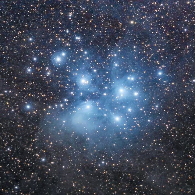 Butzzze's tweet photo. The seven sisters, Pleiades! I was able to acquire 2 hours of data yesterday! #astrophotography #universetoday #ig_astrophotography #fantastic_universe #photographingspace #sonyalpha #sony #alphaaddicted #alpha6000 https://t.co/KF4HXeoGLm https://t.co/QgPum7cxt6