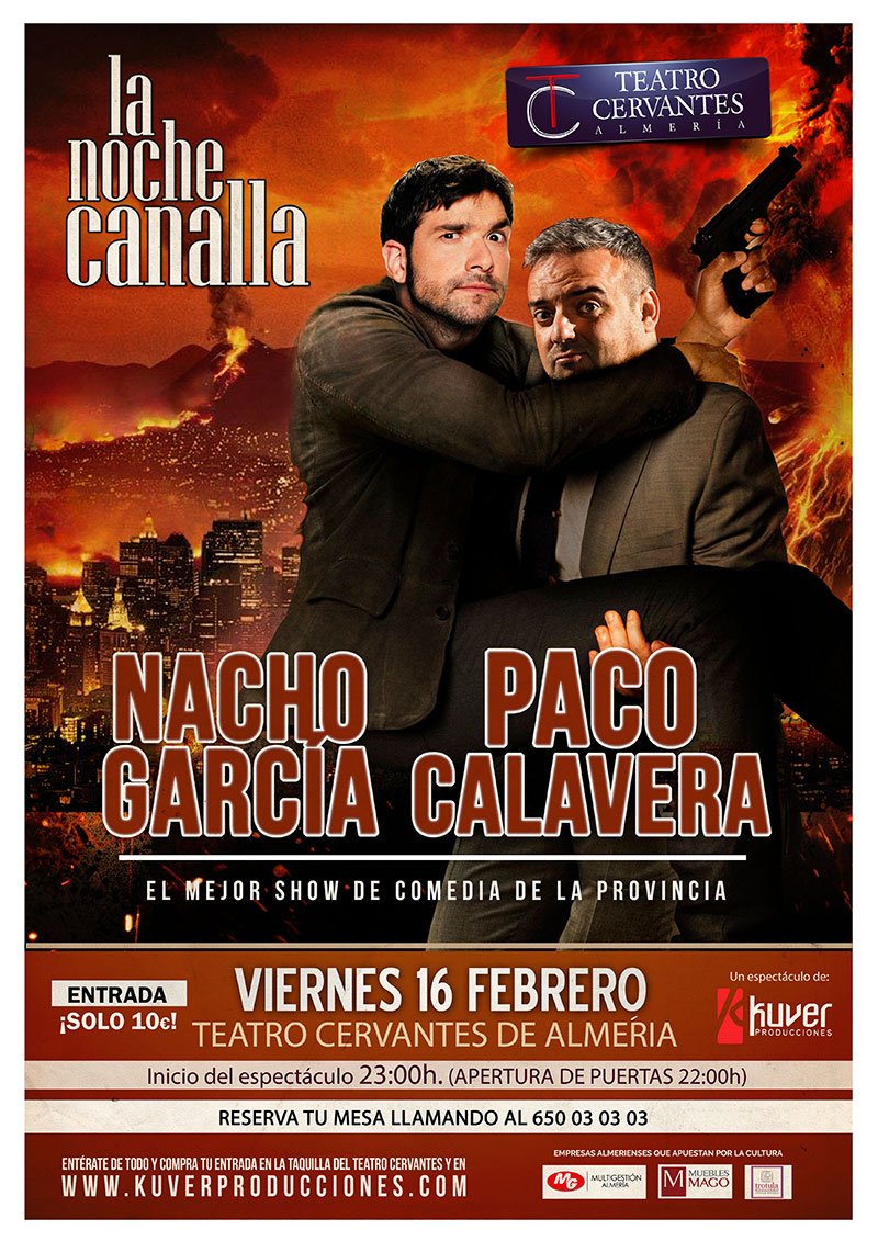 Los protagonistas de <a href="/lanochecanalla/">La Noche Canalla</a> de este viernes en Almería serán <a href="/NachoGarciaR/">Nacho Garcia</a> y @pacocalavera. Humor a full, sin pantomimas :D 
Venta de entradas: almeriaentradas.com/es/entradas/la…