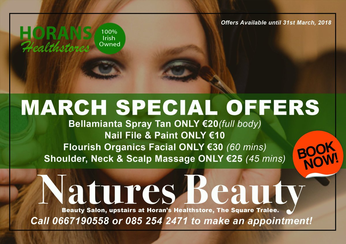 horanshealthsto's tweet photo. COMPETITION on Horan's The Sq. Tralee FB PAGE!! To celebrate Sheila's SPECIAL OFFERS at NATURES BEAUTY, she is giving you the opportunity to WIN the SPECIAL OFFER of your Choice! Simply enter on the FB Page with the special offer you would like &amp; we will pick 4 WINNERS! #horans https://t.co/8PH0gwZIln