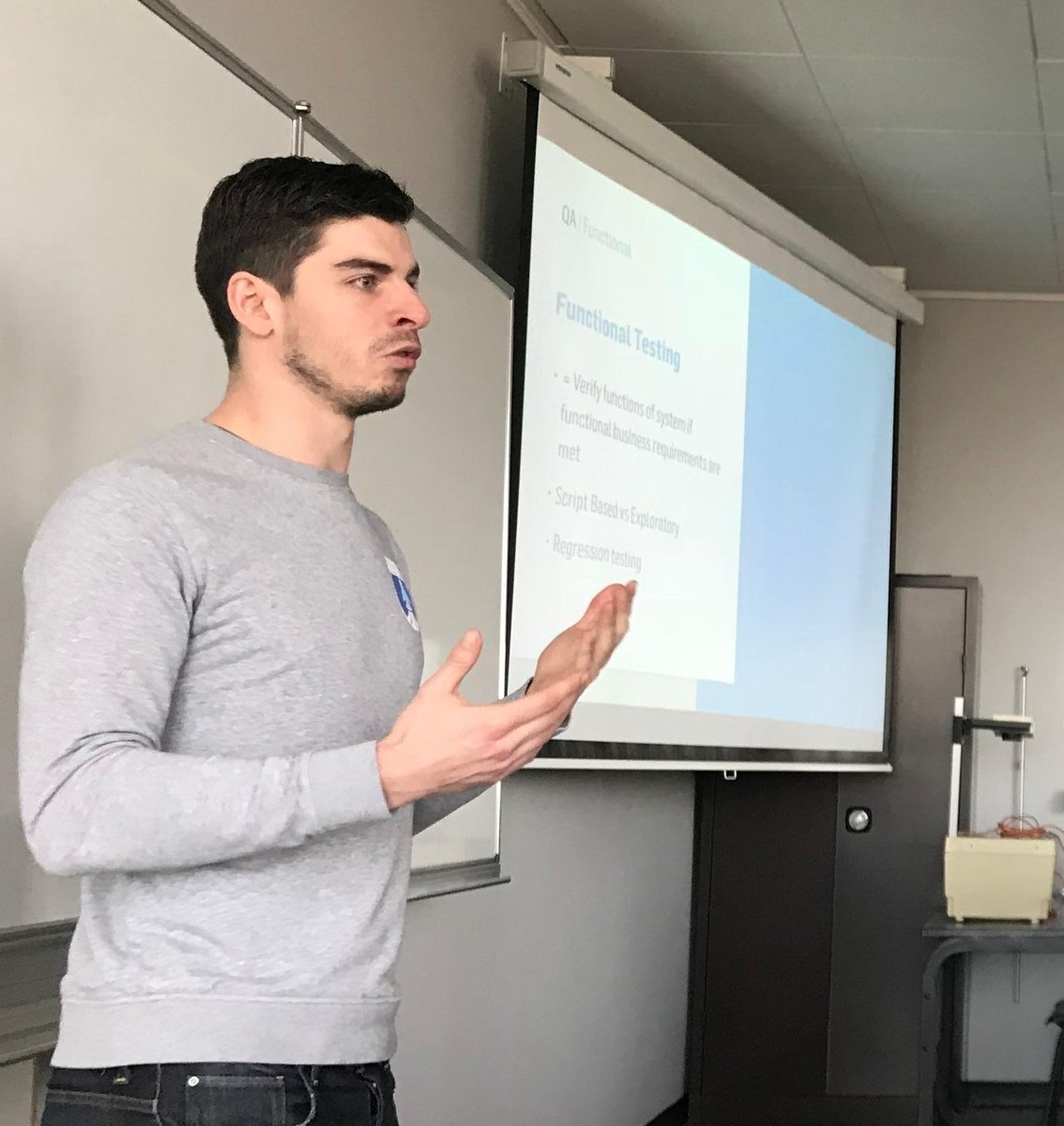 itpocket's tweet image. Teaching again! We were at @Hogeschool_Gent #trajectweek for #appliedcomputerscience today. Lead QA and teacher-for-a-day @dwightdhooge 👨‍🏫  explained to students how we assure quality for the software we build.