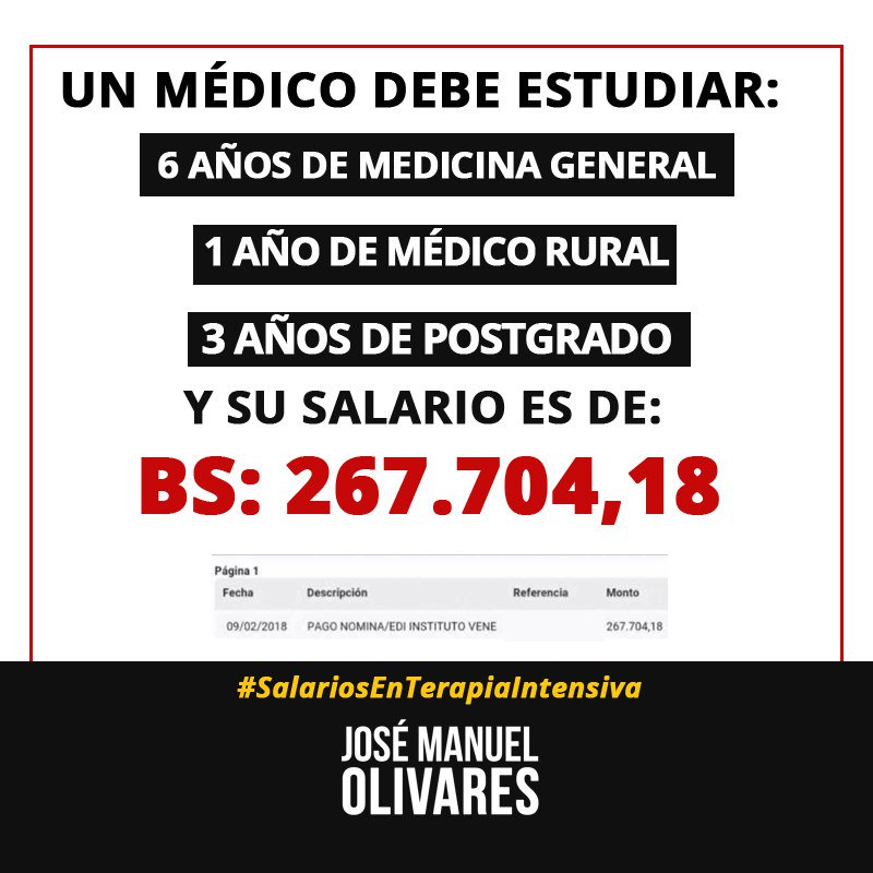 joseolivaresm's tweet photo. Ser médico es una vocación, y es lo que nos da tanta honra preservar ante las dificultades. Pero ser los médicos peores pagados del mundo, limita el sueño de familia, hogares y futuro. #SalariosEnTerapiaIntensiva https://t.co/8etgq7uoMo