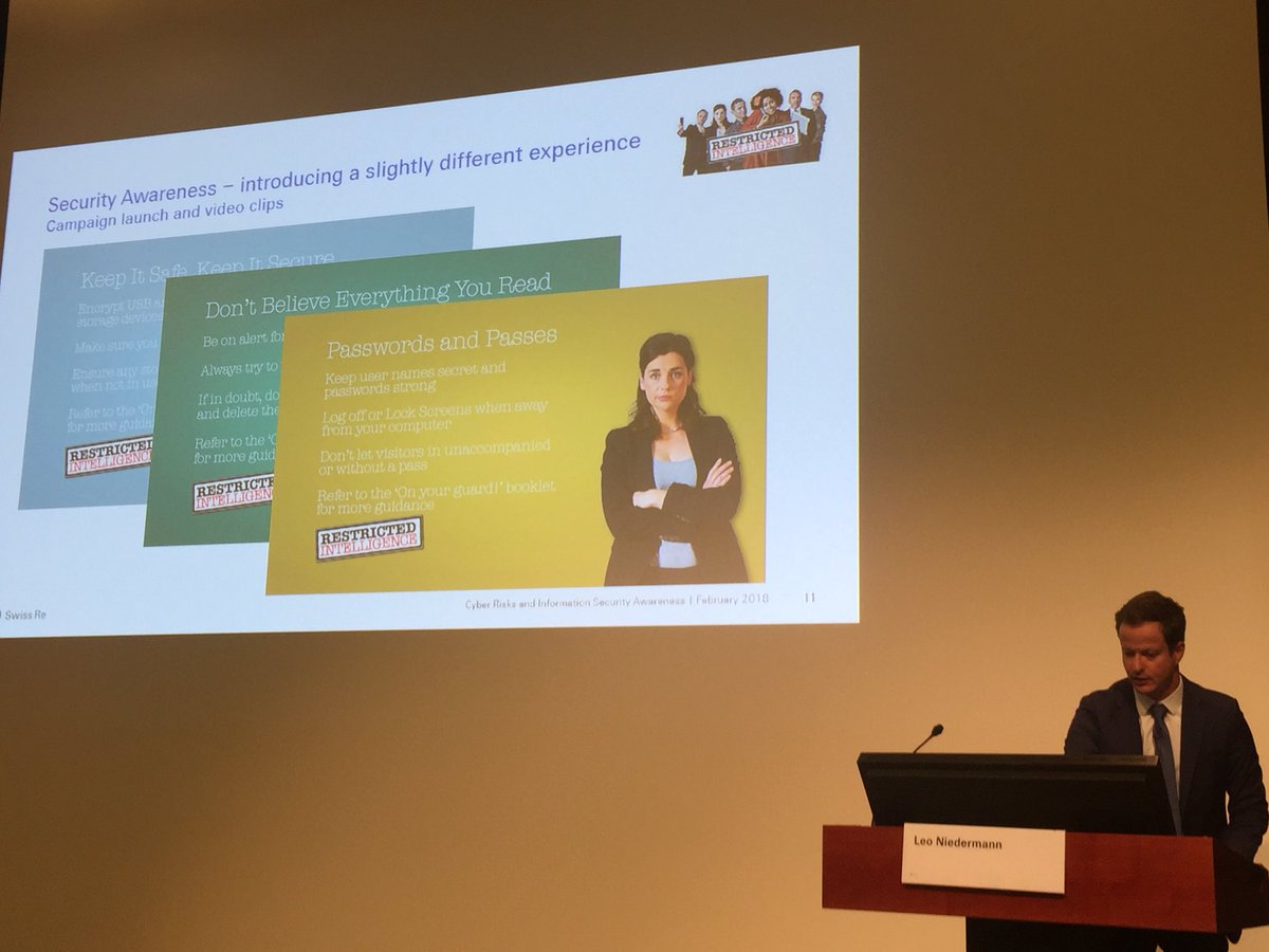 alicialamalicia's tweet photo. “It only takes one #phishing email to potentially do huge damage to a company”. @SwissRe #InfSec expert Leo Niedermann shows how important employee awareness is and how effective humor is to create engagement. #RestrictedIntelligence video campaign at #FrenchForum @SwissRe_CGD https://t.co/VQZZzplUQz