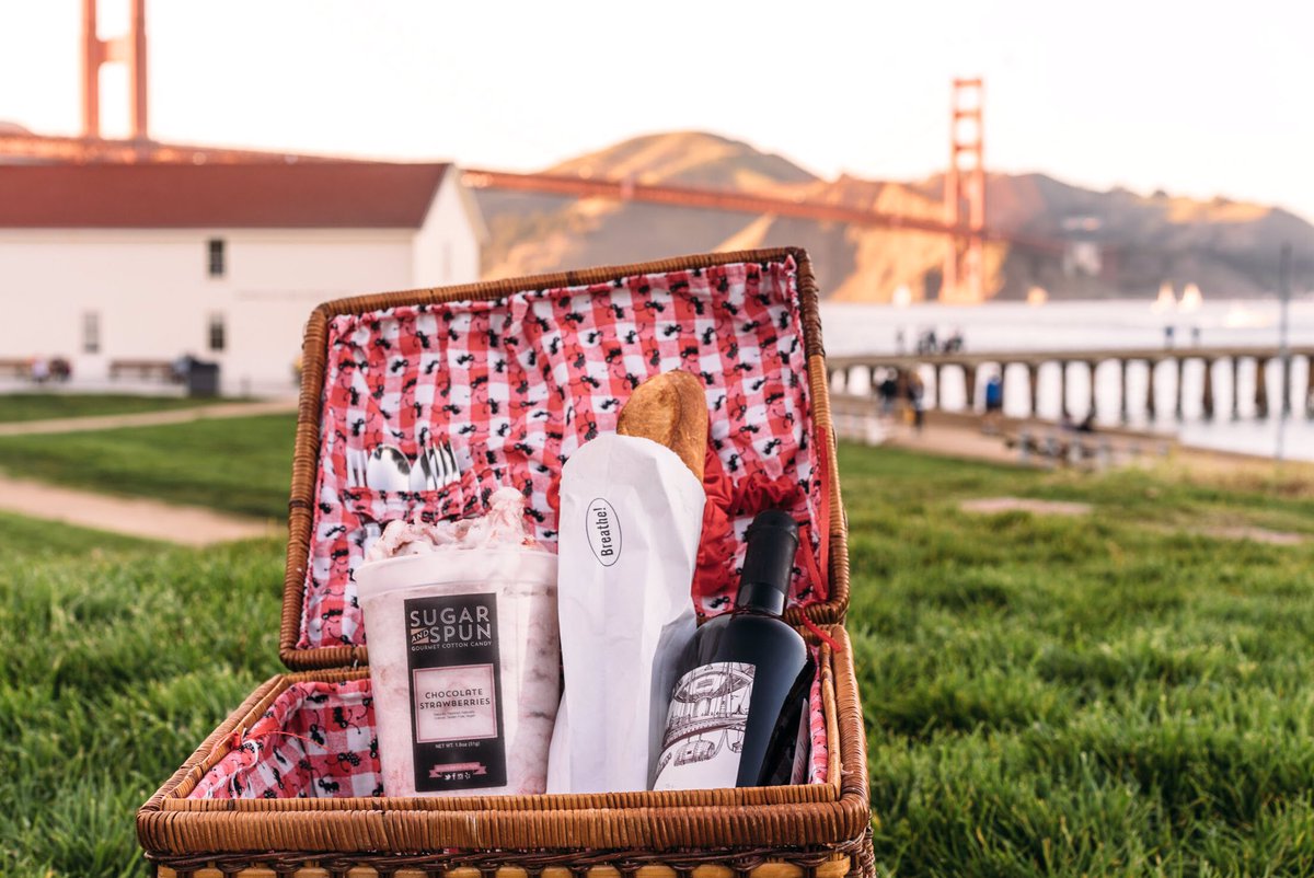 We fully encourage you to pack the 🍷🧀🥖 just don't forget the sweets. We've discounted our Valentine's Day Package so you can get both Chocolate Strawberries and Strawberries &amp; Cream for just $10! 
Sit back, relax and enjoy the view 🌁🍭 Happy Valentine's Day!